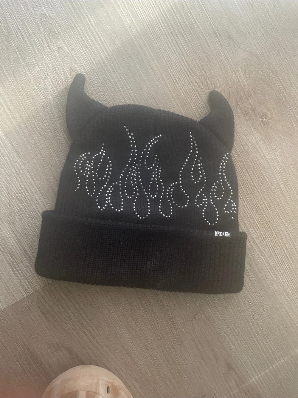 Black Rhinestone Flame Devil Horn Knit Beanie for Dogs